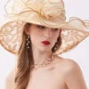 Handmade Khaki Zircon Chiffon Patchwork Floral Tulle Floppy Sun Hat LC0466 -Ada Fashion Handmade Khaki Zircon Chiffon Patchwork Floral Tulle Floppy Sun Hat1