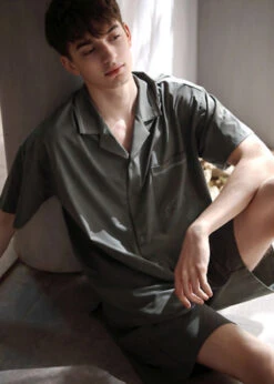 Handmade Light Green Peter Pan Collar Button Cotton Couple Pajamas Two Piece Set Summer LY2838 -Ada Fashion Handmade Light Green Peter Pan Collar Button Cotton Couple Pajamas Two Piece Set Summer5