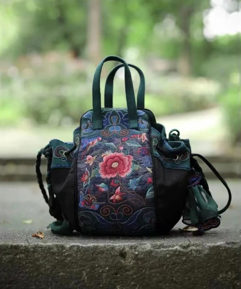 Handmade Original Embroidered Cotton Tote Handbag HJ1038 2 Handmade Original Embroidered Cotton Tote Handbag HJ1038