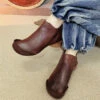 Handmade Splicing Comfy Ankle Boots Brown Cowhide Leather ML1690 -Ada Fashion Handmade Splicing Comfy Ankle Boots Brown Cowhide Leather1
