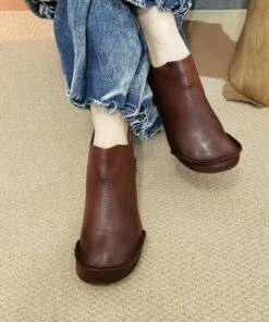 Handmade Splicing Comfy Ankle Boots Brown Cowhide Leather ML1690 -Ada Fashion Handmade Splicing Comfy Ankle Boots Brown Cowhide Leather3