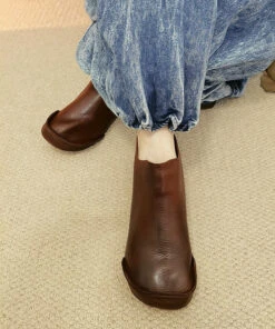 Handmade Splicing Comfy Ankle Boots Brown Cowhide Leather ML1690 -Ada Fashion Handmade Splicing Comfy Ankle Boots Brown Cowhide Leather4