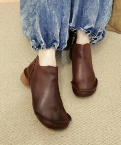 Handmade Splicing Comfy Ankle Boots Brown Cowhide Leather ML1690 -Ada Fashion Handmade Splicing Comfy Ankle Boots Brown Cowhide Leather5