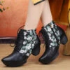Cross Strap Chunky Boots Black Embossed