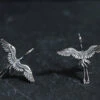 Handmade Sterling Silver Sculpture Crane Stud Earrings LY2283