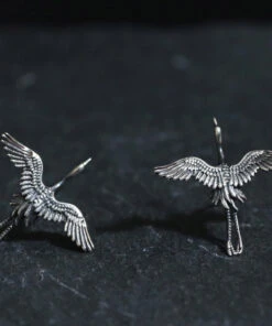Handmade Sterling Silver Sculpture Crane Stud Earrings LY2283
