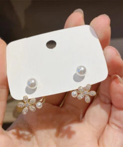 Handmade White Zircon Floral Pearl Hoop Earrings LY1782 -Ada Fashion Handmade White Zircon Floral Pearl Hoop Earrings5