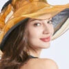 Handmade Yellow Floral Decorated Ruffles Tulle Floppy Sun Hat LC0469