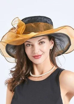 Handmade Yellow Floral Decorated Ruffles Tulle Floppy Sun Hat LC0469 -Ada Fashion Handmade Yellow Floral Decorated Ruffles Tulle Floppy Sun Hat5