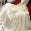 Italian Apricot High Waist Wrinkled Silk Skirts Spring QQ1008 -Ada Fashion Italian Apricot High Waist Wrinkled Silk Skirts Spring1