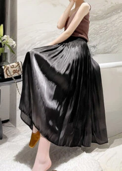 Italian Apricot High Waist Wrinkled Silk Skirts Spring QQ1008 -Ada Fashion Italian Apricot High Waist Wrinkled Silk Skirts Spring3