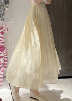 Italian Apricot High Waist Wrinkled Silk Skirts Spring QQ1008 -Ada Fashion Italian Apricot High Waist Wrinkled Silk Skirts Spring4