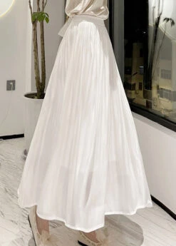 Italian Apricot High Waist Wrinkled Silk Skirts Spring QQ1008 -Ada Fashion Italian Apricot High Waist Wrinkled Silk Skirts Spring5