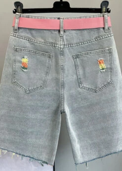 Italian Blue Pockets Sashes Hole Half Jeans Summer TY1057 -Ada Fashion Italian Blue Pockets Sashes Hole Half Jeans Summer2