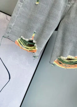 Italian Blue Pockets Sashes Hole Half Jeans Summer TY1057 -Ada Fashion Italian Blue Pockets Sashes Hole Half Jeans Summer4