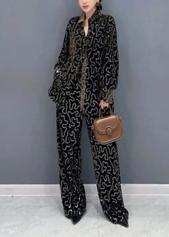 Sequins Tops And Pants Velour Two Piece Set Fall -Ada Fashion Italian Blue Sequins Tops And Pants Velour Two Piece Suit Set Fall Ada Fashion 177305461