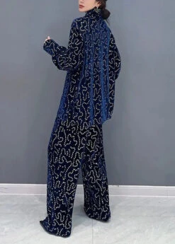 Sequins Tops And Pants Velour Two Piece Set Fall -Ada Fashion Italian Blue Sequins Tops And Pants Velour Two Piece Suit Set Fall Ada Fashion 177305569