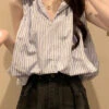 Italian Blue Striped Peter Pan Collar Cotton Blouses Sleeveless OP1037