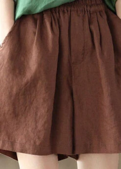 Italian Coffee Pockets Patchwork Linen Shorts Summer LY0217 -Ada Fashion Italian Coffee Pockets Patchwork Linen Shorts Summer4