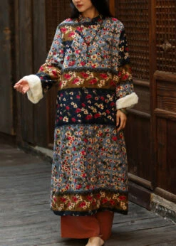 Italian Colorblock Print Patchwork Warm Fleece Dresses Long Dresses Winter ML2356