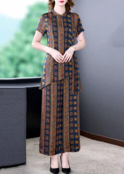 Italian Floral Stand Collar Tops And Pants Patchwork Silk Two Pieces Set Summer LY5965 -Ada Fashion Italian Floral Stand Collar Tops And Pants Patchwork Silk Two Pieces Set Summer2
