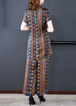 Italian Floral Stand Collar Tops And Pants Patchwork Silk Two Pieces Set Summer LY5965 -Ada Fashion Italian Floral Stand Collar Tops And Pants Patchwork Silk Two Pieces Set Summer5