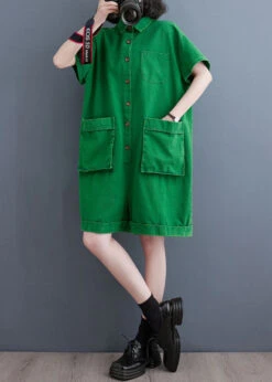 Italian Green Pockets Patchwork Denim Shorts Jumpsuits Summer LY5671 -Ada Fashion Italian Green Pockets Patchwork Denim Shorts Jumpsuits Summer3