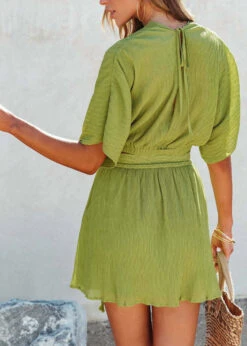 Italian Green V Neck Asymmetrical Solid Top And Shorts Two Piece Set Summer LY3870 11 Italian Green V Neck Asymmetrical Solid Top And Shorts Two Piece Set Summer LY3870 -Ada Fashion Italian Green V Neck Asymmetrical Solid Top And Shorts Two Piece Set Summer5