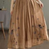 Italian Khaki Embroideried Exra Large Hem Linen Silk Skirts Spring TG1027