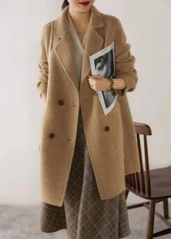 Ada Fashion -Ada Fashion Italian Khaki Peter Pan Collar Pockets Patchwork Woolen Coat Winter Ada Fashion 165078654