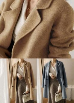 Italian Khaki Peter Pan Collar Pockets Patchwork Woolen Coat Winter ML1148 -Ada Fashion Italian Khaki Peter Pan Collar Pockets Patchwork Woolen Coat Winter Ada Fashion 165078978