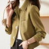 Italian Light Green Peter Pan Collar Button Patchwork Cotton Jackets Fall LY8336