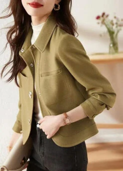 Ada Fashion -Ada Fashion Italian Light Green Peter Pan Collar Button Patchwork Cotton Jackets Fall Ada Fashion 149269112