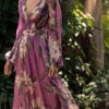Italian Purple V Neck Print Chiffon Maxi Dresses Long Sleeve WW1047 -Ada Fashion Italian Purple V Neck Print Chiffon Maxi Dresses Long Sleeve1