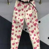 Italian Rose Heart Print Pockets Patchwork Denim Pants Fall ML0789