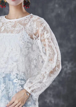 Italian White Embroideried Hollow Out Tulle Two Piece Set Fall ML2998 -Ada Fashion Italian White Embroideried Hollow Out Tulle Two Piece Set Fall Ada Fashion 169064630