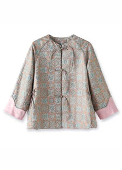 Jacquard Pink Patchwork Side Open Button Silk Coat Fall ML1415 -Ada Fashion Jacquard Pink Patchwork Side Open Button Silk Coat Fall Ada Fashion 165394888