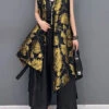 Jacquard Yellow V Neck Patchwork Button Silk Waistcoat Summer LY4411 -Ada Fashion Jacquard Yellow V Neck Patchwork Button Silk Waistcoat Summer1