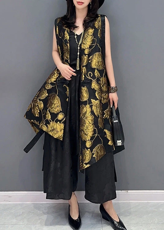 Jacquard Yellow V Neck Patchwork Button Silk Waistcoat Summer LY4411 3 Jacquard Yellow V Neck Patchwork Button Silk Waistcoat Summer LY4411