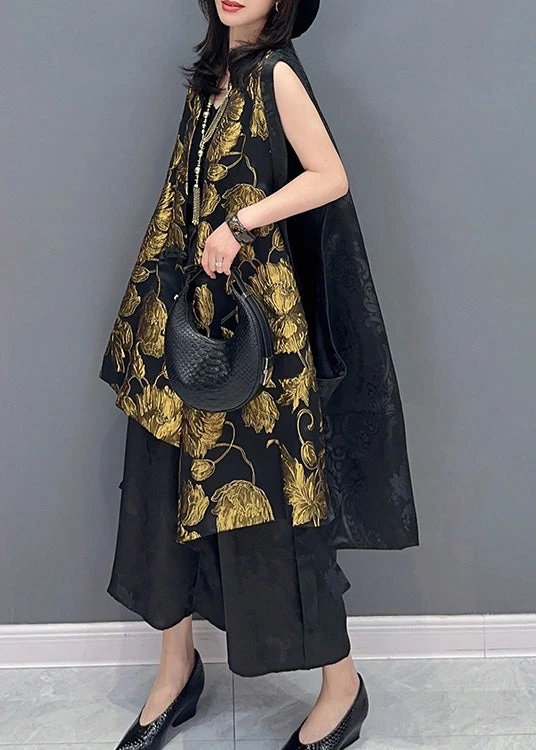 Jacquard Yellow V Neck Patchwork Button Silk Waistcoat Summer LY4411 4 Jacquard Yellow V Neck Patchwork Button Silk Waistcoat Summer LY4411 - Image 2