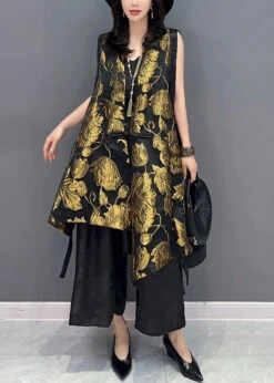 Jacquard Yellow V Neck Patchwork Button Silk Waistcoat Summer LY4411 9 Jacquard Yellow V Neck Patchwork Button Silk Waistcoat Summer LY4411 -Ada Fashion Jacquard Yellow V Neck Patchwork Button Silk Waistcoat Summer3