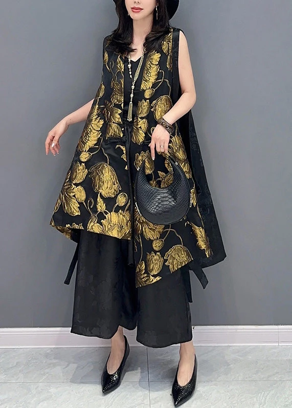 Jacquard Yellow V Neck Patchwork Button Silk Waistcoat Summer LY4411 6 Jacquard Yellow V Neck Patchwork Button Silk Waistcoat Summer LY4411 - Image 4