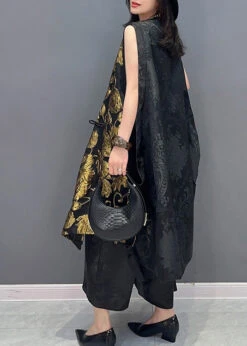 Jacquard Yellow V Neck Patchwork Button Silk Waistcoat Summer LY4411 11 Jacquard Yellow V Neck Patchwork Button Silk Waistcoat Summer LY4411 -Ada Fashion Jacquard Yellow V Neck Patchwork Button Silk Waistcoat Summer5