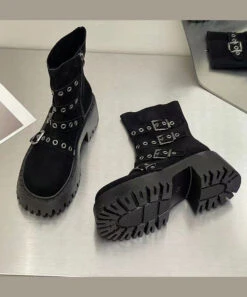 Khaki Boots Faux Leather Buckle Strap -Ada Fashion Khaki Boots Faux Leather Italian Splicing Buckle Strap Ada Fashion 173739926