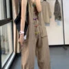 Khaki Pockets Patchwork Linen Jumpsuits Chinese Button SleevelessLY7854 -Ada Fashion Khaki Pockets Patchwork Linen Jumpsuits Chinese Button Sleeveless1