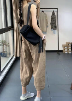 Khaki Pockets Patchwork Linen Jumpsuits Chinese Button SleevelessLY7854 -Ada Fashion Khaki Pockets Patchwork Linen Jumpsuits Chinese Button Sleeveless3