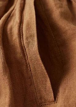 Khaki Pockets Patchwork Linen Shorts Embroideried Cinched Summer LY7144 -Ada Fashion Khaki Pockets Patchwork Linen Shorts Embroideried Cinched Summer3