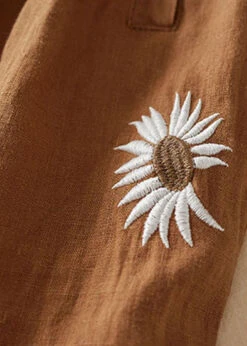 Khaki Pockets Patchwork Linen Shorts Embroideried Cinched Summer LY7144 -Ada Fashion Khaki Pockets Patchwork Linen Shorts Embroideried Cinched Summer4