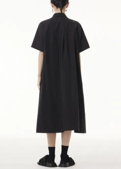 Loose Black Print Button Patchwork Cotton Shirts Long Dresses Summer LY9296 -Ada Fashion Loose Black Print Button Patchwork Cotton Shirts Long Dresses Summer5