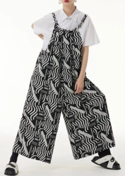 Loose Black Print Pockets Patchwork Silk Cotton Jumpsuits Sleeveless LY9521 -Ada Fashion Loose Black Print Pockets Patchwork Silk Cotton Jumpsuits Sleeveless4